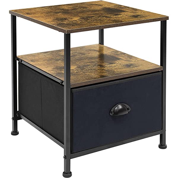 Sorbus Nightstand 1-Drawer Shelf Storage- Bedside Furniture & Accent End Table Chest for Home, Bedroom, Office, College Dorm, Steel Frame, Wood Top, Easy Pull Fabric Bins (Rustic Wood)
