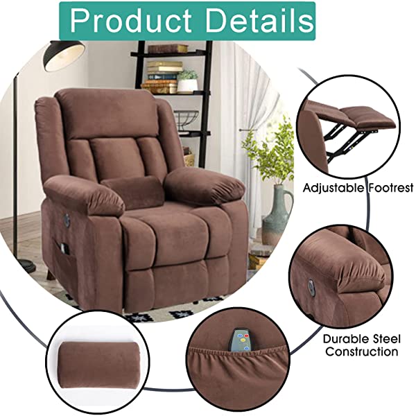 BINGTOO Power Lift Recliner Chair with Massage and Heat, Electric Fabric Vibration Massage Sofa for Elderly/Adult for Living Room, Lounge Sofa with Remote Control & USB, Velvet Blue