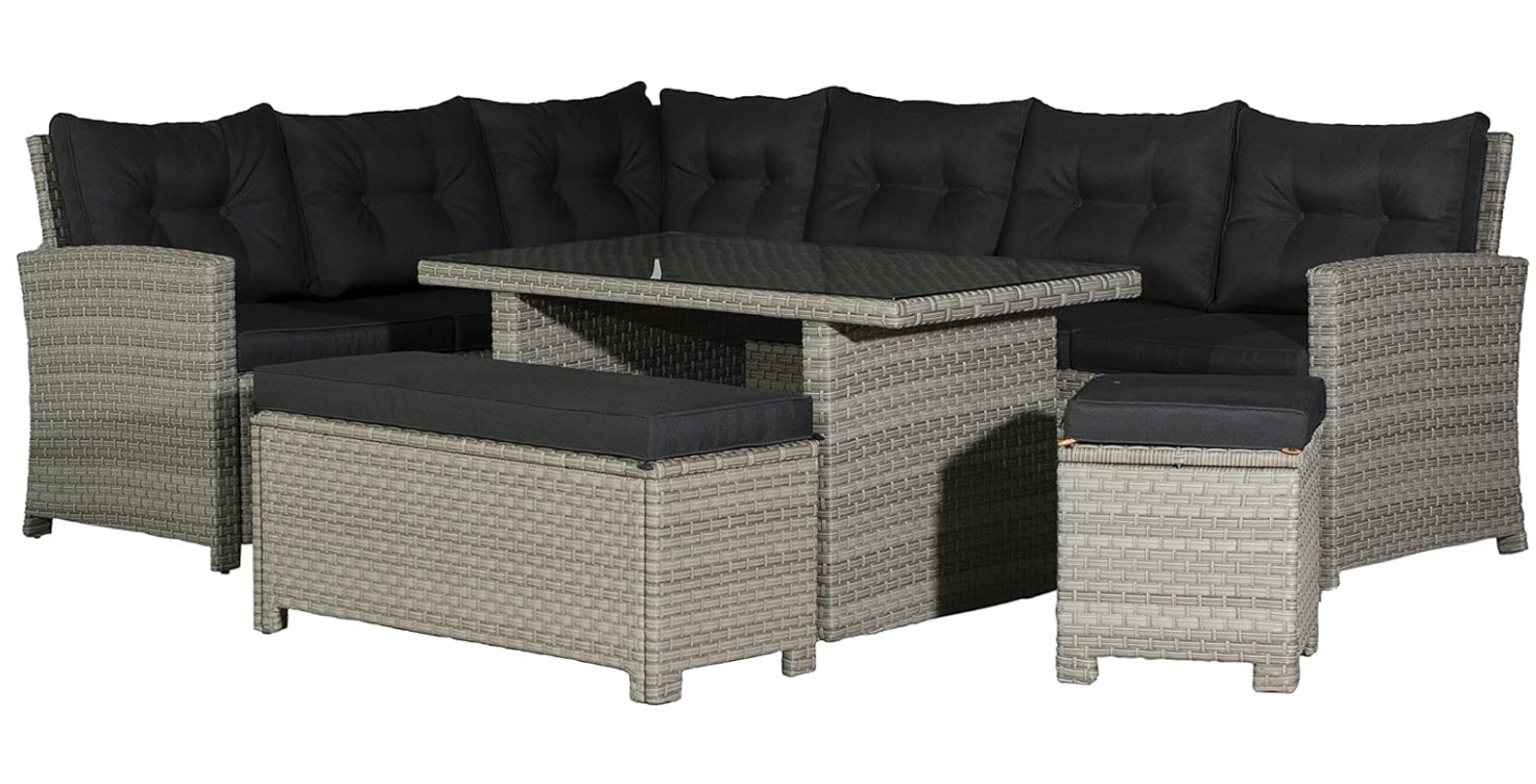 Backyard Furniture Barcelona Luxury 10 Seater Casual Dining Rattan Garden Set with Cushions, Grey/Brown, 191 x 177 x 87 cm