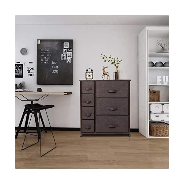 7 Drawers Dresser - Furniture Storage Tower Unit for Bedroom, Hallway, Closet, Office Organization - Steel Frame, Wood Top, Easy Pull Fabric Bins Gray/White Gray / White