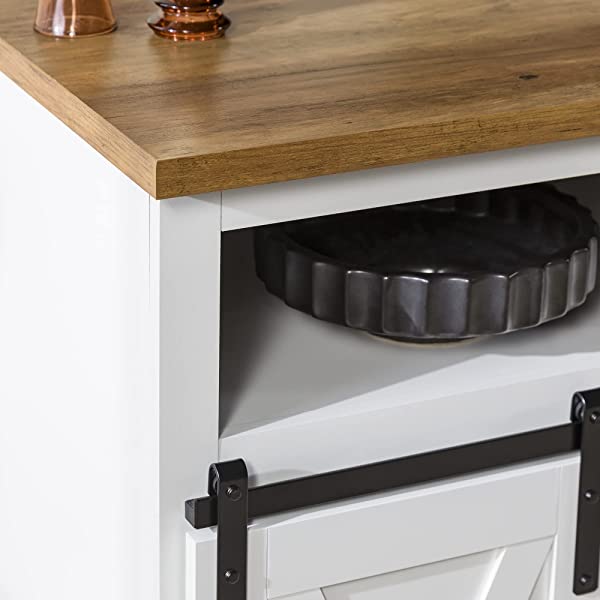 Walker Edison Richmond modern farmhouse sliding barn door TV stand for up to 52 inches, white and rustic oak white without fireplace 52 inches TV