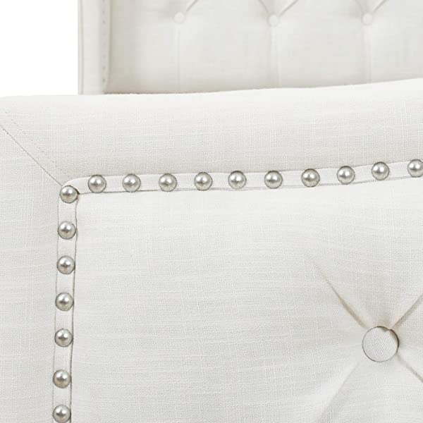 Jennifer Taylor Home Marcella Collection Queen Wingback Tufted Hand-Applied Nail Heads Upholstered Bed, Antique White Antique White Queen