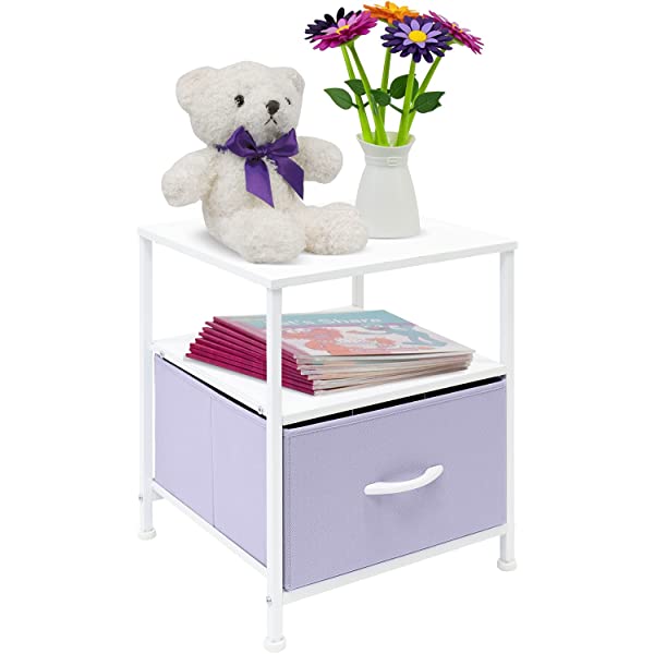 Sorbus Nightstand 1-Drawer Shelf Storage- Bedside Furniture & Accent End Table Chest for Home, Bedroom, Office, College Dorm, Steel Frame, Wood Top, Easy Pull Fabric Bins (Rustic Wood)