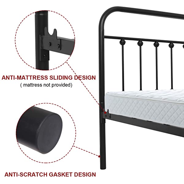Black Metal Bed Frame Full Size with Headboard and Footboard Single Platform Mattress Base,Metal Tube and Iron-Art Bed（Full,Black） Full Black
