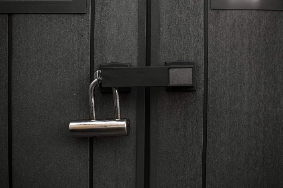 KETER Newton 7.5x7 Large Resin Outdoor Storage Shed Kit – Perfect to Store Patio Furniture, Garden Tools, Bike Accessories, and Lawn Mower, Mahogany Brown