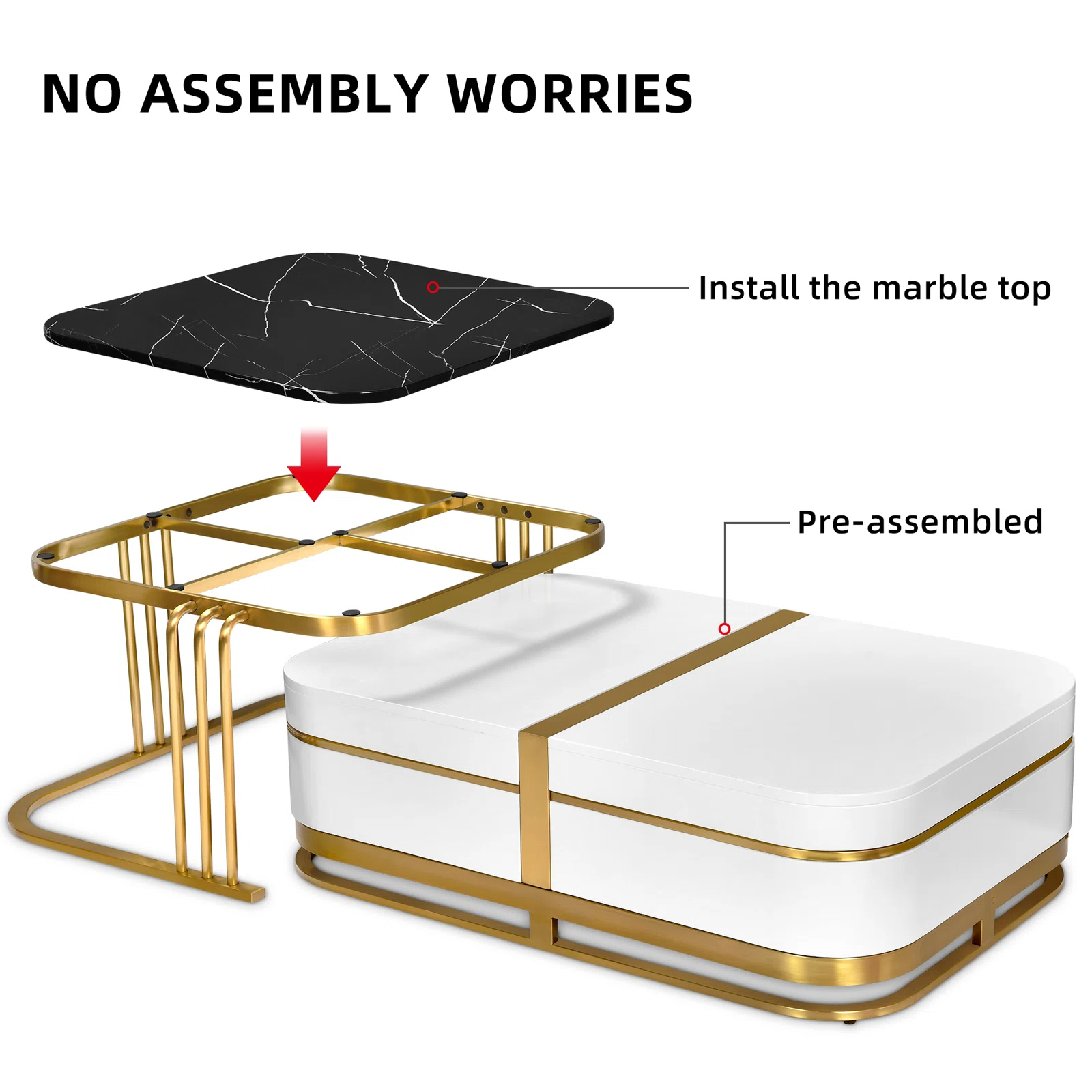 【Furniture】Rectangular Nesting Coffee Table with Storage for Living Room