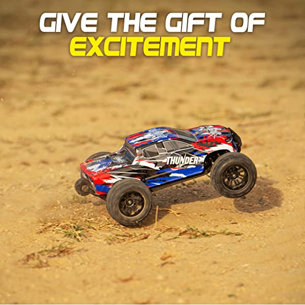 1:10 Scale Large RC Cars 50+ kmh Speed - Boys Remote Control Car 4x4 Off Road Monster Truck Electric - Hobby Grade Waterproof Toys Trucks for Kids and Adults - 2 Batteries + Connector for 40+ Min Play Black - Red 1:10 Scale 31 mph