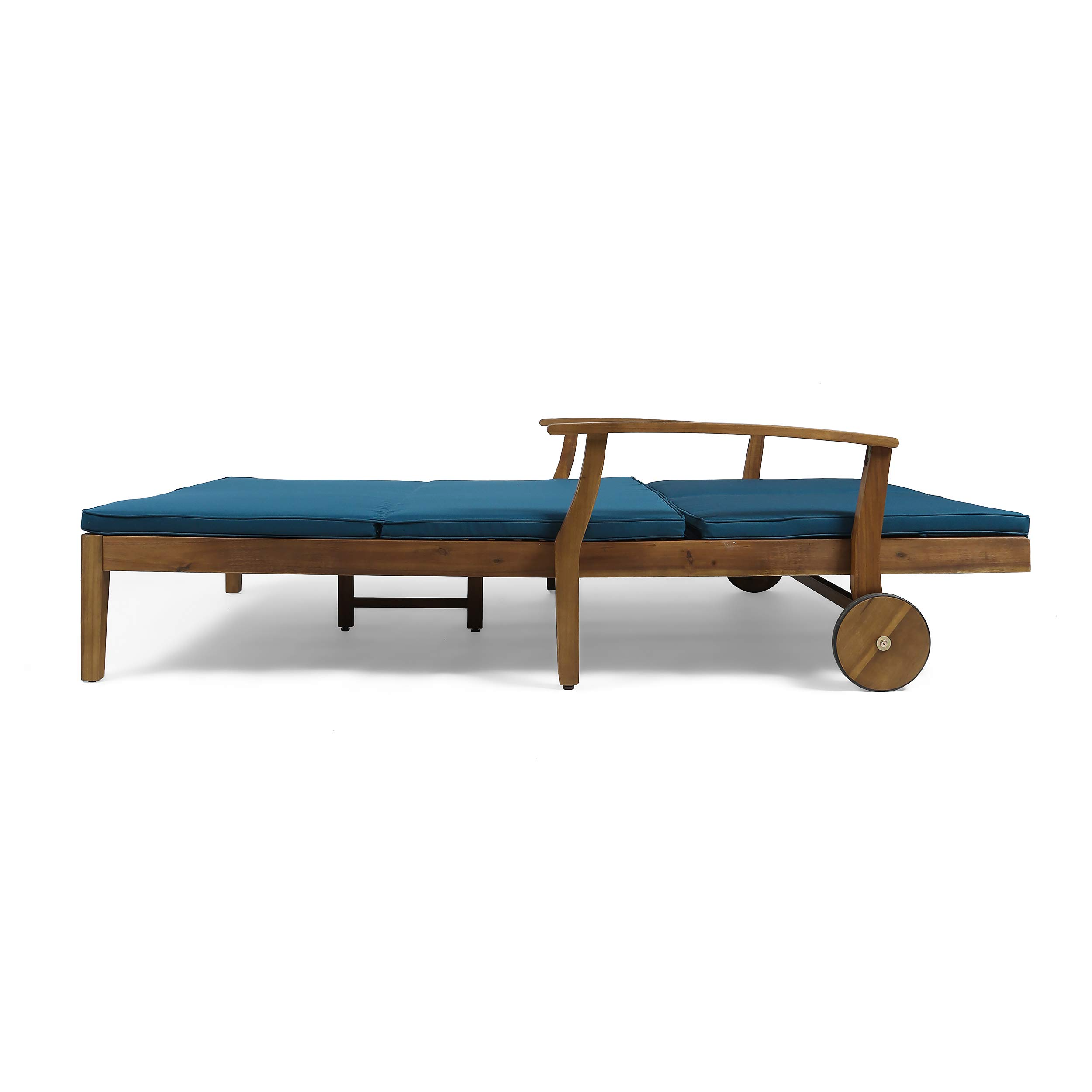 【Home&Garden】Samantha Double Chaise Lounge for Yard & Patio, Acacia Wood Frame, Teak Finish with Cushions