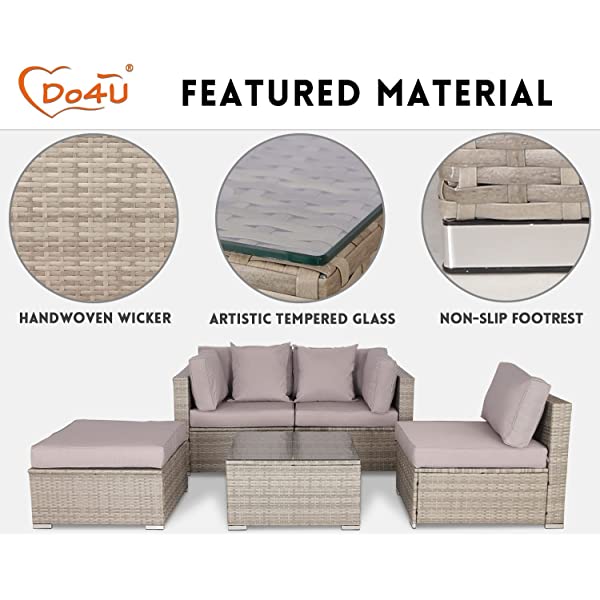 Do4U 5 Pieces Outdoor Patio Furniture Set PE Rattan Patio Set Porch Furniture Cushioned Patio Chairs Set Patio Conversation Set for Garden Balcony Porch Poolside Lawn (Blue)