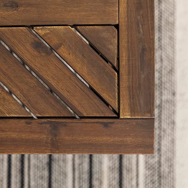 Walker Edison 5 Person Outdoor Wood Chevron Patio Furniture Dining Set Table Chairs Bench All Weather Backyard Conversation Garden Poolside Balcony, 4 Piece, Brown Brown 4 Piece Dining Set