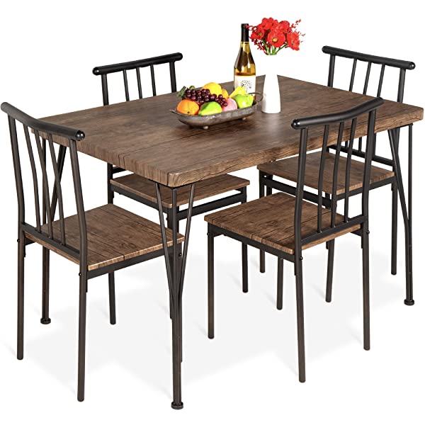 Best Choice Products 5-Piece Metal and Wood Indoor Modern Rectangular Dining Table Furniture Set for Kitchen, Dining Room, Dinette, Breakfast Nook w/ 4 Chairs - Brown