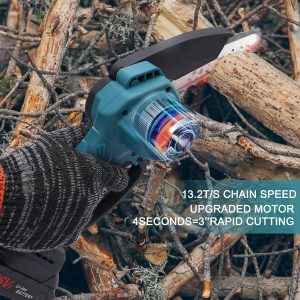 Chain saw 6 inches, with 2 batteries, cordless power chain saw, with safety lock, handheld small chainsaw