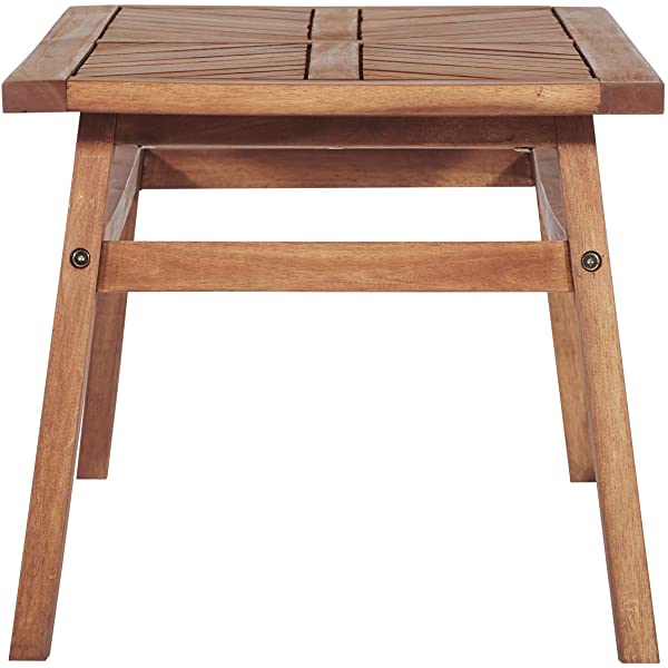 Walker Edison 5 Person Outdoor Wood Chevron Patio Furniture Dining Set Table Chairs Bench All Weather Backyard Conversation Garden Poolside Balcony, 4 Piece, Brown Brown 4 Piece Dining Set