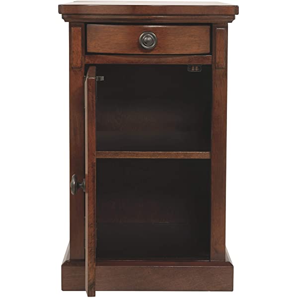 Signature Design by Ashley Tyler Creek Rustic Chair Side End Table with Pull-Out Tray & USB Ports, Brown Blackish Brown Table