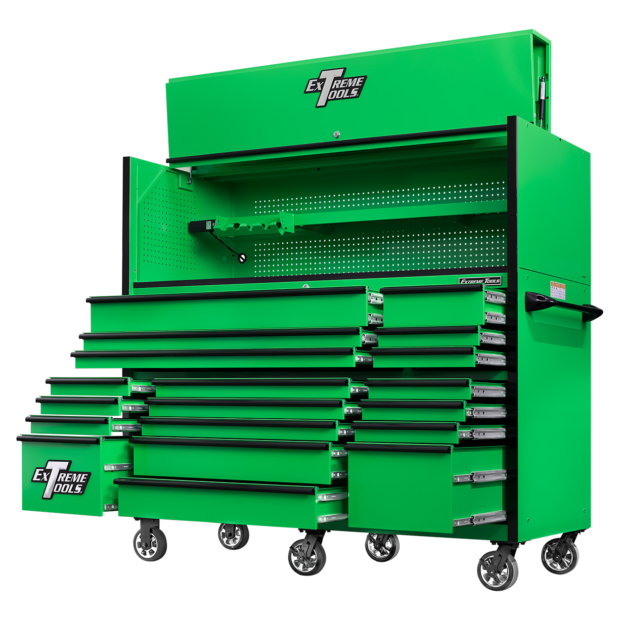 used toolboxExtreme Tools 72in. x 30in. 19 Drawers Triple Bank Roller Cabinet and Power Workstation Hutch Combo