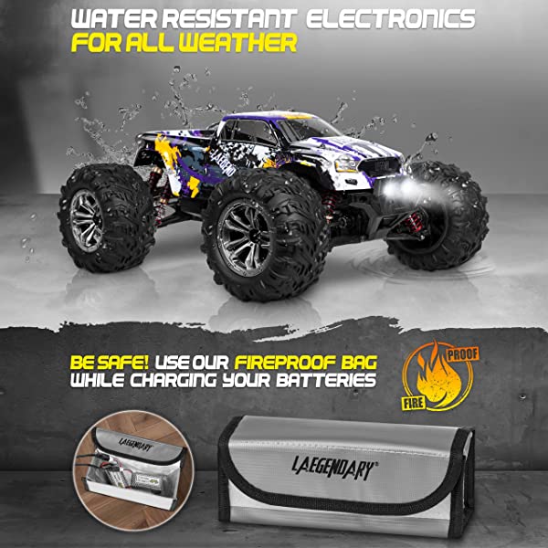 1:10 Scale Large RC Cars 50+ kmh Speed - Boys Remote Control Car 4x4 Off Road Monster Truck Electric - Hobby Grade Waterproof Toys Trucks for Kids and Adults - 2 Batteries + Connector for 40+ Min Play Black - Red 1:10 Scale 31 mph