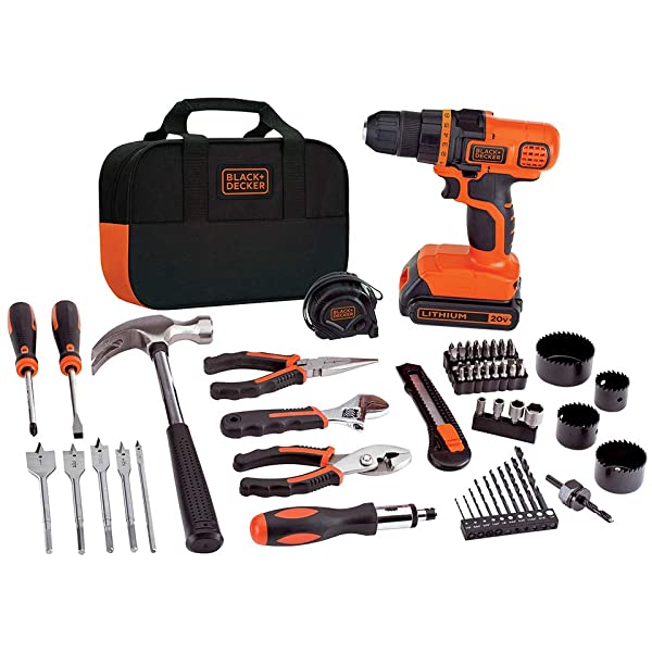 BLACK+DECKER 20V Max Drill & Home Tool Kit, 68 Piece (LDX120PK) 20V Home Tool Kit