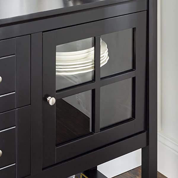 Walker Edison Charlotte Classic Glass Door Storage Buffet, 52 Inch, Espresso Espresso 52 Inch