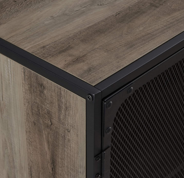 Walker Edison Malcomb industrial metal mesh storage cabinet with 2 doors, 76.2 cm, grey wash