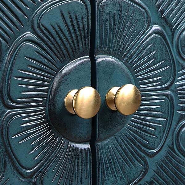 LALUZ Carved Accent Storage Cabinet Floor Cabinet for Bedroom Living Room, Oak Finish 30 Inch 30