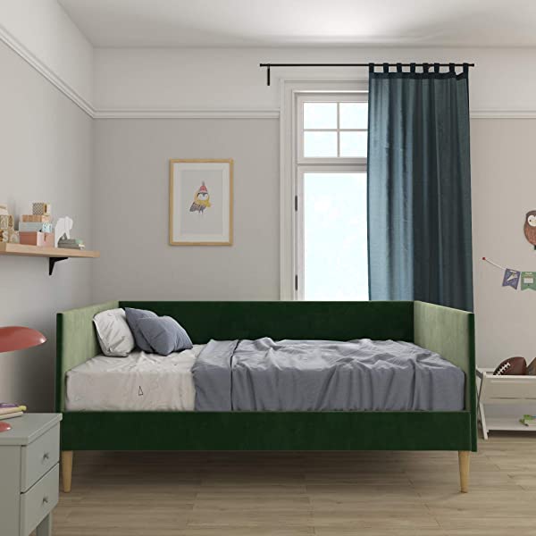 DHP Franklin Mid Century Upholstered Daybed, Sofa Bed, Twin Size Frame, Tan Linen Linen Twin Tan