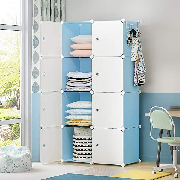 YOZO Cube Storage Organzier Portable Closet Wardrobe Bedroom Dresser (71x14x71 inches) Portable Closet Cube Shelf Armoire Pantry Cabinet, 25 Cubes, Blue 25Cubes Blue