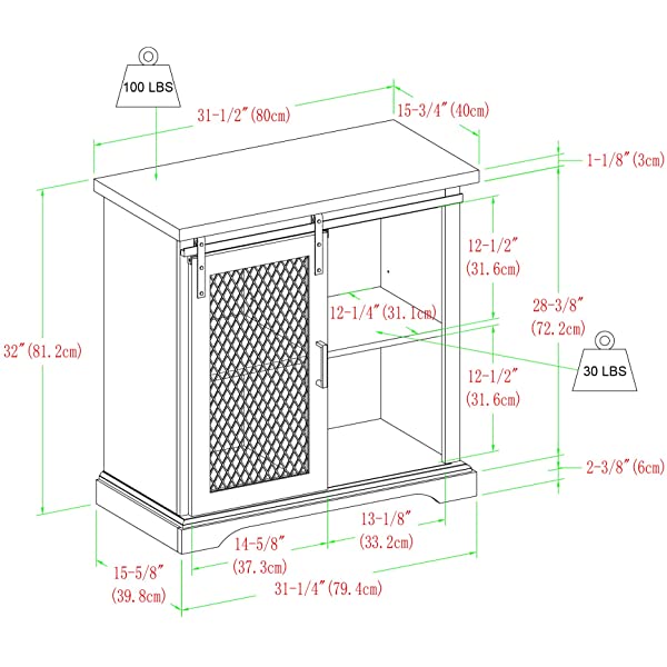 Walker Edison Beaumont Modern Farmhouse Sliding Slat Door Storage Cabinet, 32 Inch, White Oak White Oak Groove Door Cabinet