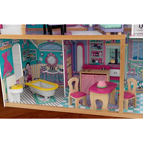 KidKraft Annabelle Wooden Dollhouse with Elevator, Balcony and 17 Accessories, Gift for Ages 3+