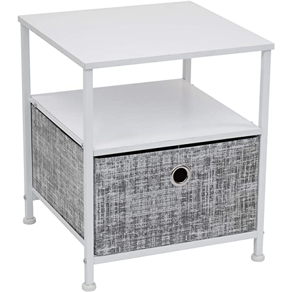 Sorbus Nightstand 1-Drawer Shelf Storage- Bedside Furniture & Accent End Table Chest for Home, Bedroom, Office, College Dorm, Steel Frame, Wood Top, Easy Pull Fabric Bins (Rustic Wood)