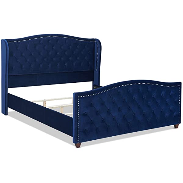 Jennifer Taylor Home Marcella Collection Queen Wingback Tufted Hand-Applied Nail Heads Upholstered Bed, Antique White Antique White Queen