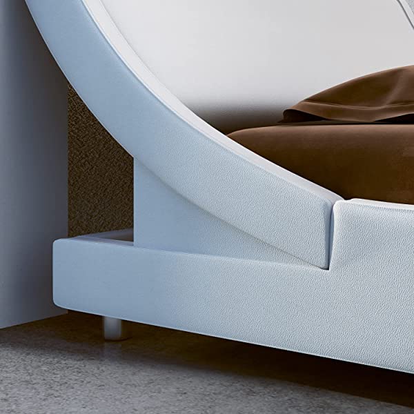 SHA CERLIN King Size Platform Bed, Faux Leather Low Profile Sleigh Bed Frame with Adjustable Headboard, Wood Slat Support, Black & White Black + White King