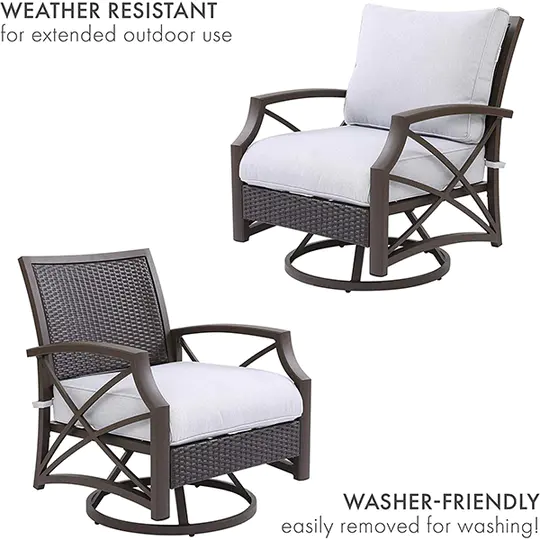 Kinger Home propane brazier table 5-piece set, suitable for outdoor patios, 42-inch stone tile roof LP brazier table, 4 rattan wicker swivel chairs,