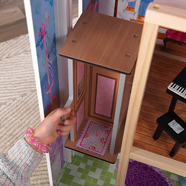 My Dreamy Wooden Dollhouse with Lights and Sounds, Elevator and 14 Accessories, Gift for Ages 3+