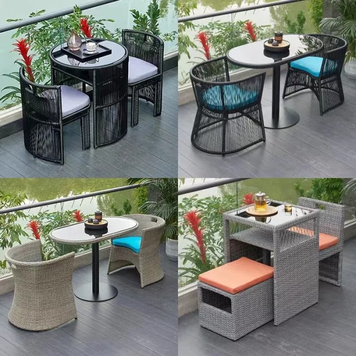 【Home&Garden】Outdoor balcony table and chair patio outdoor waterproof small cane chair