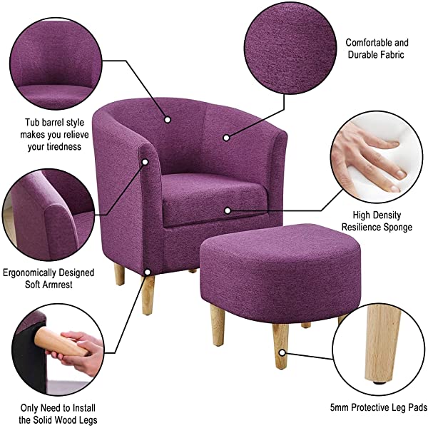 DAZONE Modern Accent Chair, Upholstered Arm Chair Linen Fabric Single Sofa Chair with Ottoman Foot Rest Mustard Yellow Comfy Armchair for Living Room Bedroom Small Spaces Apartment Office Yellow With Ottoman