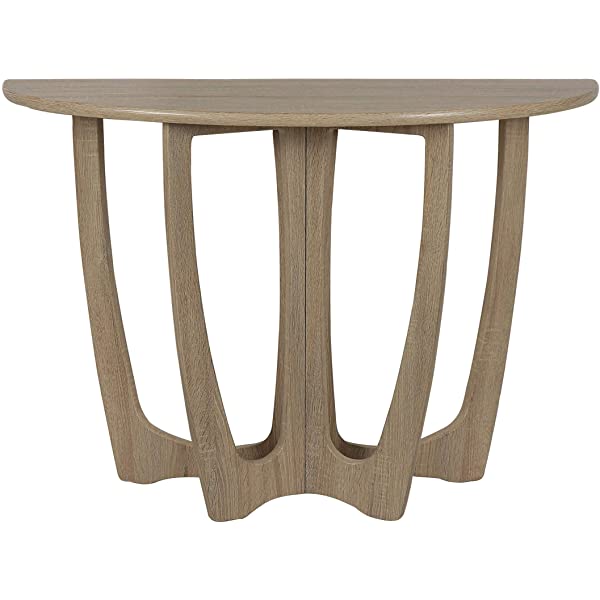 FINECASA Wooden Console Table, Half-Moon Entryway Table, Semicircle Narrow Side Table, Sofa Table for Living Room and Corridor, Foyer Table, Half Round Hallway Table, 43.4x17x30 Inches, Natural Natural Console Table