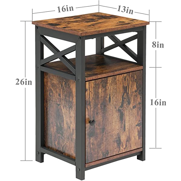 VECELO Modern Versatile Nightstands X-Design Side End Table Night Stand Storage Shelf with Bin Drawer for Living Room Bedroom, Brown+Black Brown+black Modern