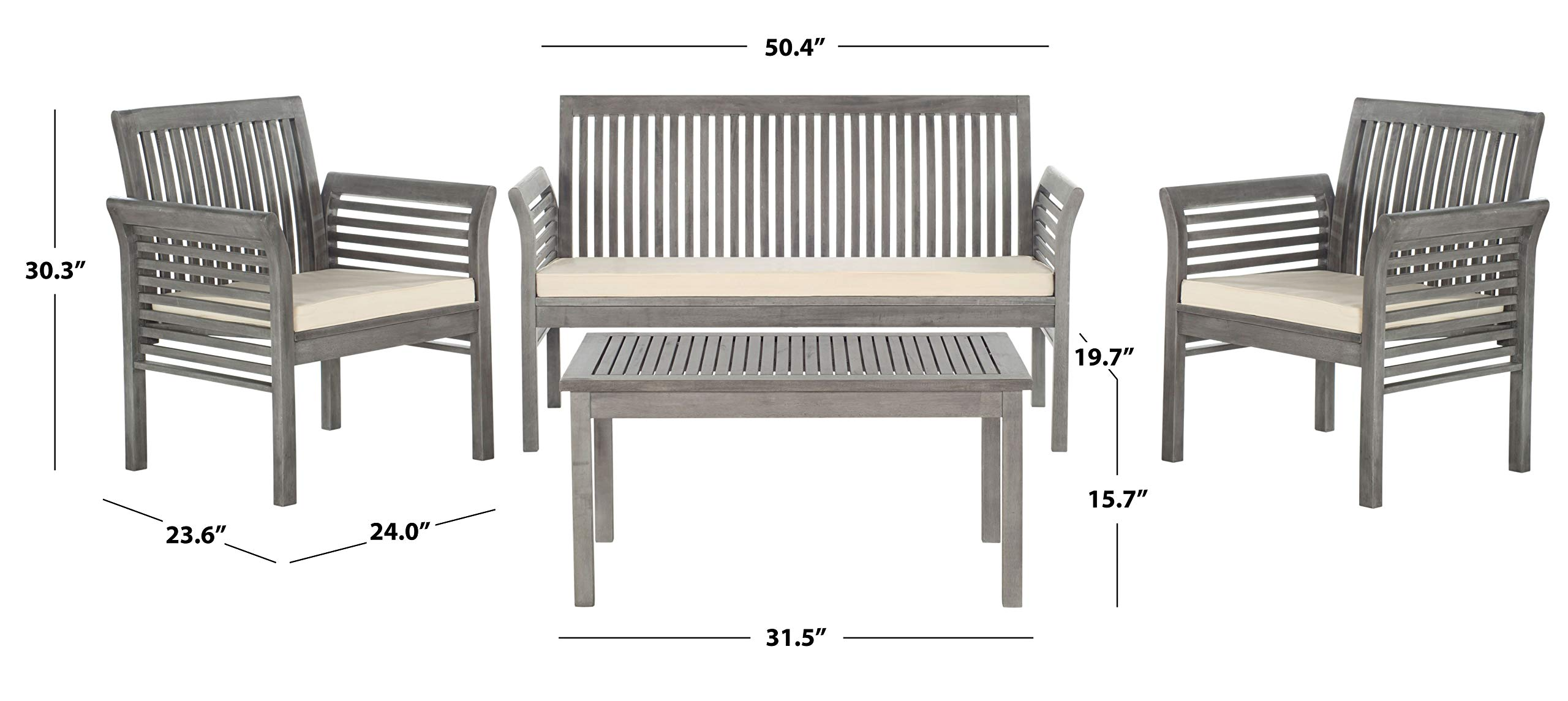 【Furniture】Outdoor Collection Carson Grey Wash/ Beige Cushions 4-Piece Conversation Patio Set