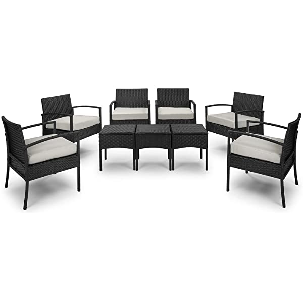 PROHIKER 3 PCS Patio Rattan Conversation Chair Set, 3 PCS Patio Wicker Rattan Furniture Set, Patio Wicker Rattan Table Brown