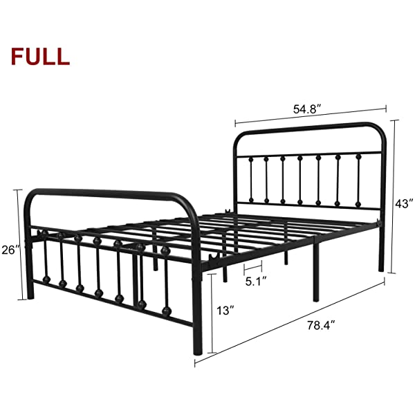 Black Metal Bed Frame Full Size with Headboard and Footboard Single Platform Mattress Base,Metal Tube and Iron-Art Bed（Full,Black） Full Black