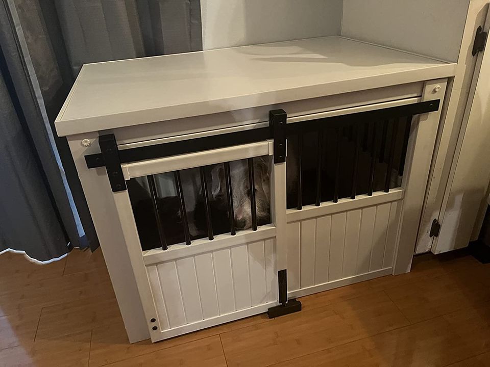 Homestead Sliding Barn Door Furniture Style Dog Crate - Antique White, Extra Large