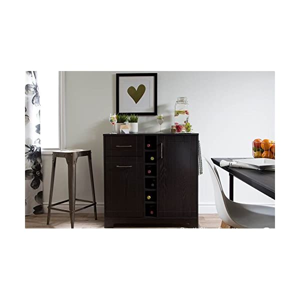 South Shore Bar Cabinet with Bottle and Glass Storage, Black Oak Black Oak Bar Cabinet