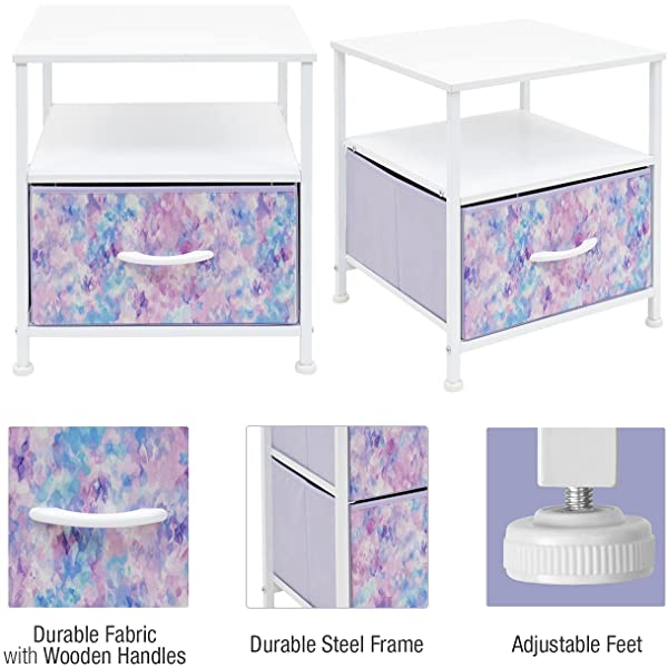 Sorbus Nightstand 1-Drawer Shelf Storage- Bedside Furniture & Accent End Table Chest for Home, Bedroom, Office, College Dorm, Steel Frame, Wood Top, Easy Pull Fabric Bins (Rustic Wood)