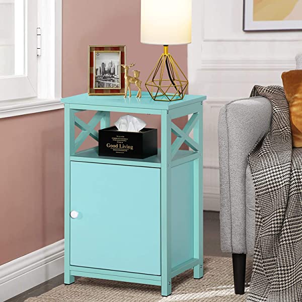 VECELO Modern Versatile Nightstands X-Design Side End Table Night Stand Storage Shelf with Bin Drawer for Living Room Bedroom, Brown+Black Brown+black Modern