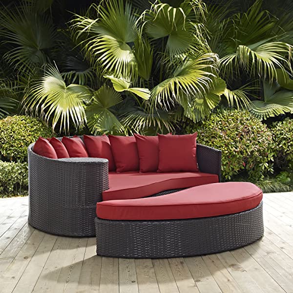 Modway Convene Wicker Rattan Outdoor Patio Poolside Sectional Sofa Daybed with Cushions in Espresso Turquoise