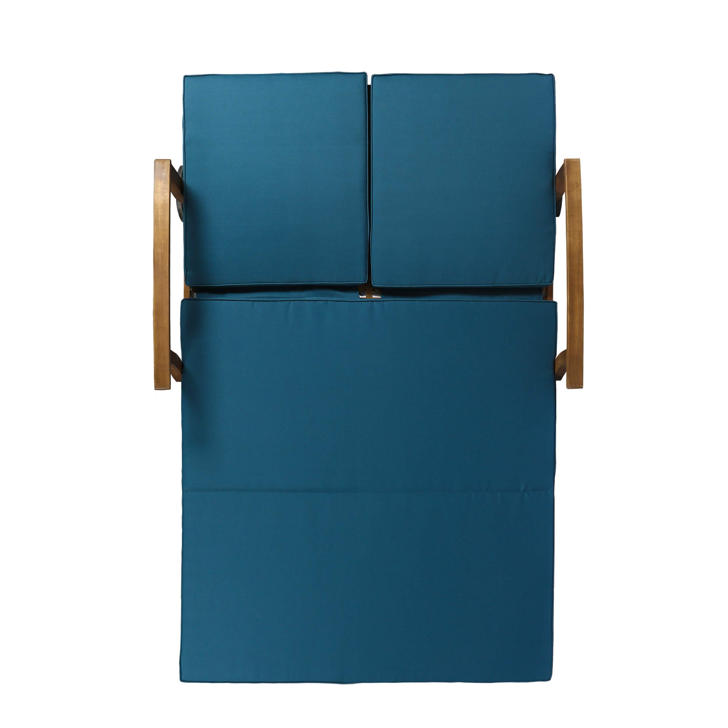 【Home&Garden】Samantha Double Chaise Lounge for Yard & Patio, Acacia Wood Frame, Teak Finish with Cushions