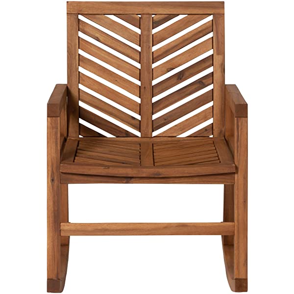 Walker Edison 5 Person Outdoor Wood Chevron Patio Furniture Dining Set Table Chairs Bench All Weather Backyard Conversation Garden Poolside Balcony, 4 Piece, Brown Brown 4 Piece Dining Set