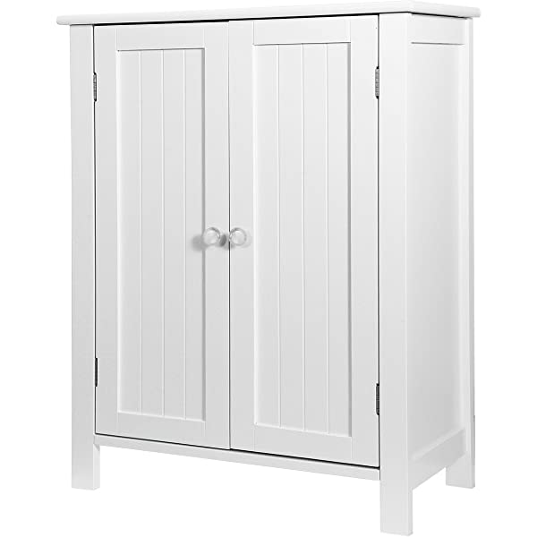 SUPER DEAL Modern Bathroom Floor Storage Cabinet with Adjustable Shelf and Double Door Rust Proof, Living Room Modern Home Furniture Storage Organizer Cabinet