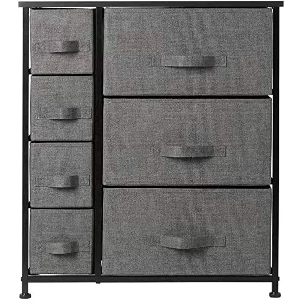 7 Drawers Dresser - Furniture Storage Tower Unit for Bedroom, Hallway, Closet, Office Organization - Steel Frame, Wood Top, Easy Pull Fabric Bins Gray/White Gray / White