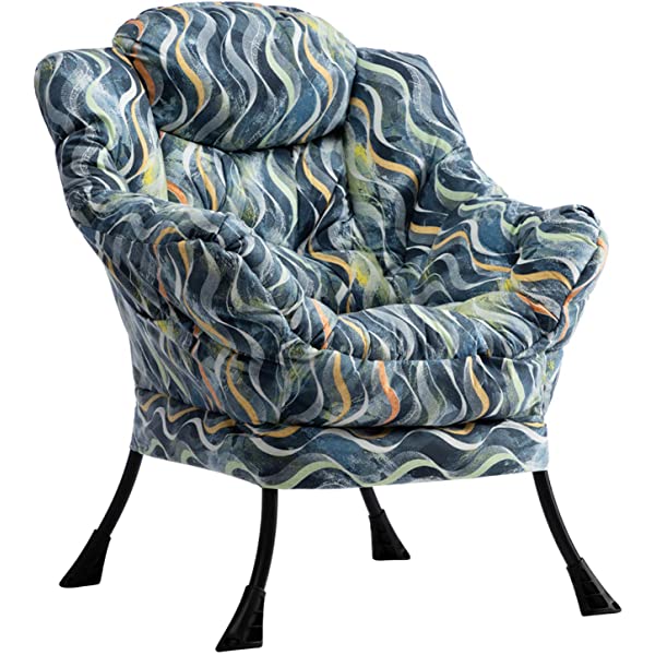 AbocoFur Modern Large Cotton Fabric Lazy Chair，Accent Contemporary Lounge Chair, Single Steel Frame Leisure Sofa Chair with Armrests and A Side Pocket, Beige